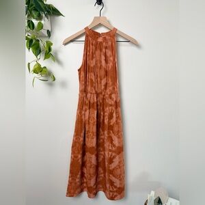 Compania Fantastica Tie Dye Midi Dress XS Orange Cotton Pleated Sleeveless Boho